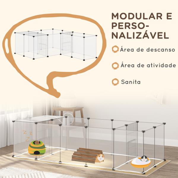 Cerca para Animais DIY com 20 Painéis e Esteira Parque para Pequenos Animais para Porquinhos - da - Índia e Ouriços 175x70x45 cm Branco