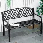Banco de Jardim de 2 Lugares com Encosto Decorativo e Apoio para os Braços para Terraço Varanda Pátio Exterior Carga 280kg Ferro Fundido e Aço 128x58,5x89cm Preto