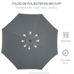 Chapéu de Sol a Manivela com Teto Inclinável e 8 Hastes de Metal para Pátio Varanda Exterior Ø300x240 cm Cinza