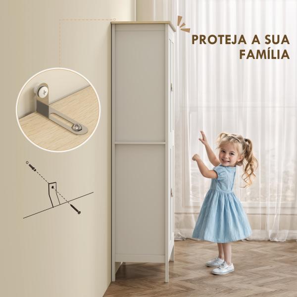 Armário de Cozinha com Luz LED Sensor de Movimento Móvel Auxiliar de Cozinha com Iluminação Regulável em 3 Cores 4 Portas e Prateleiras Ajustáveis 80x40x176,5 cm Branco