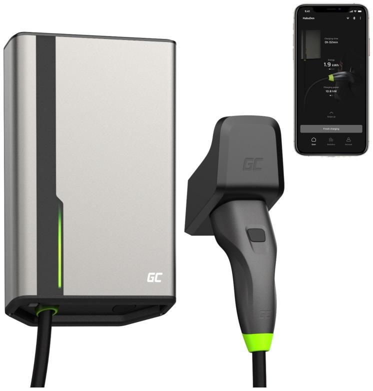 Estação de Carregamento p/ Carro Elétrico HabuDen Wallbox 22kW / 32A Cabo Tipo 2 (5m) - GREEN CELL