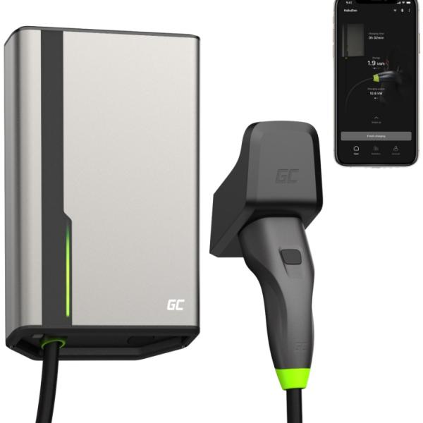 Estação de Carregamento p/ Carro Elétrico HabuDen Wallbox 22kW/32A Cabo Tipo 2+NFC (5m) - GREEN CELL