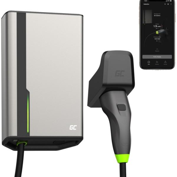 Estação de Carregamento p/ Carro Elétrico HabuDen Wallbox 22kW/32A Tipo 2+NFC (7.5m) - GREEN CELL