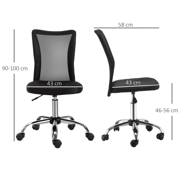 Cadeira de Escritório de Malha Giratória sem Apoio para os Braços com Altura Ajustável Carga 43x58x90 - 100 cm Preto