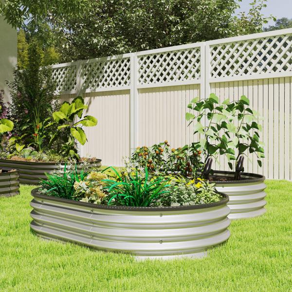 Conjunto de 2 Caixas de Plantio de Exterior em Aço Galvanizado para Terraço Jardim 135x90x30 cm Prateado