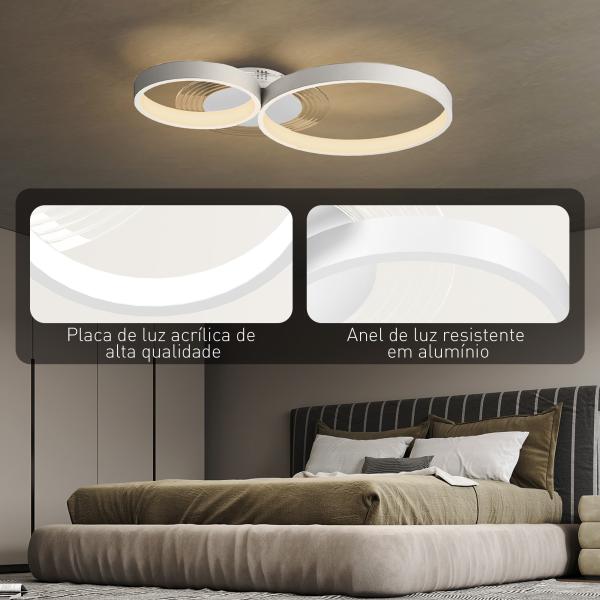 Candeeiro de Teto LED 40W Candeeiro Moderno com Iluminação LED 3000K/4000K/6500K 59x38x7,4 cm Branco