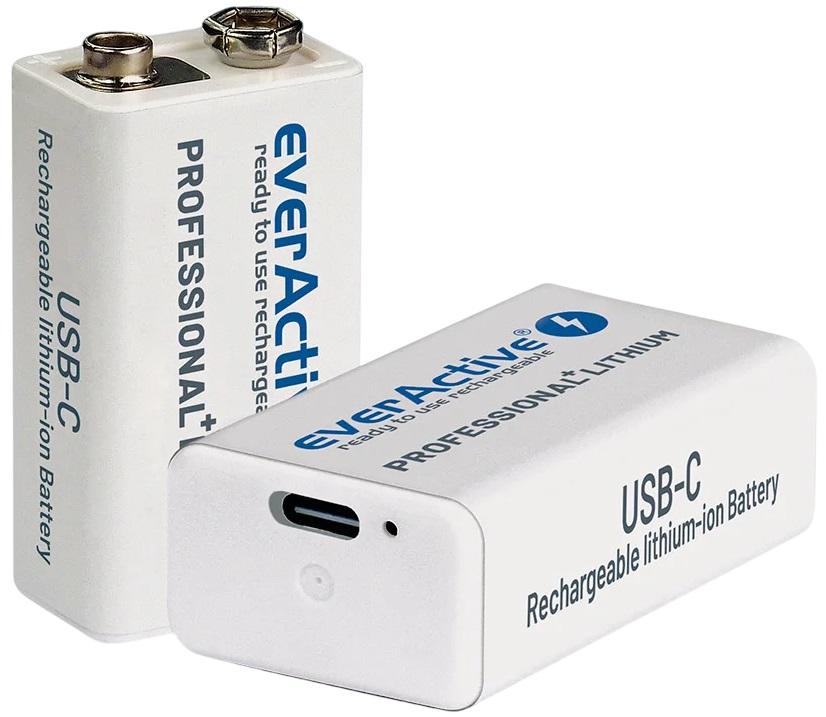 Pilha Lithium 6F22 9V (7,4V) 550mAh Recarregável p/ USB - C - everActive