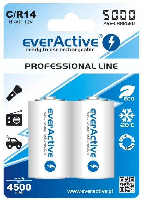 Blister 2 Pilhas Recarregaveis C / R14 NI - MH 1,2V 5000mAh (min 4500mAh) RTU - everActive