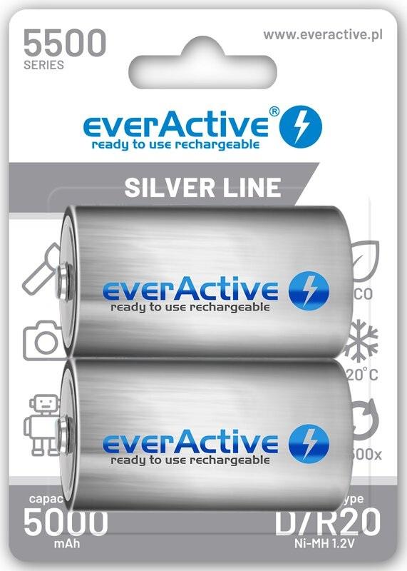 Blister 2 Pilhas Recarregaveis NI - MH - D / R20 1,2V 5500mAh (min 5000mAh) RTU - everActive