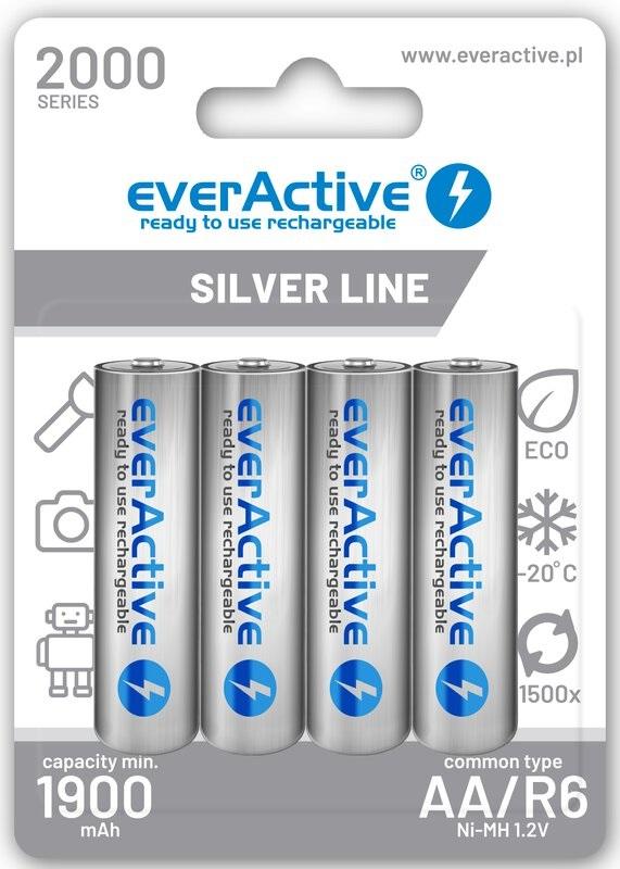 Blister 4 Pilhas Recarregáveis 1,2V AA Ni - Mh 2000mAh (min 1900mAh) RTU - everActive