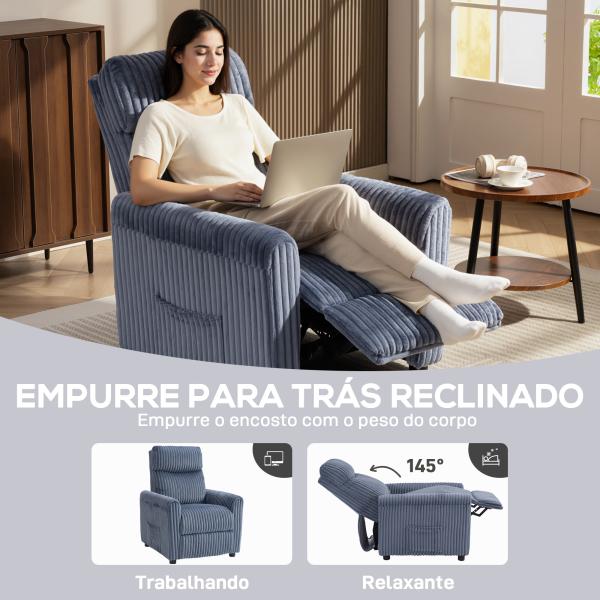 Poltrona Relax Reclinável Manual Estofada em Veludo com Apoio para Pés 73x86x100 cm Azul Escuro