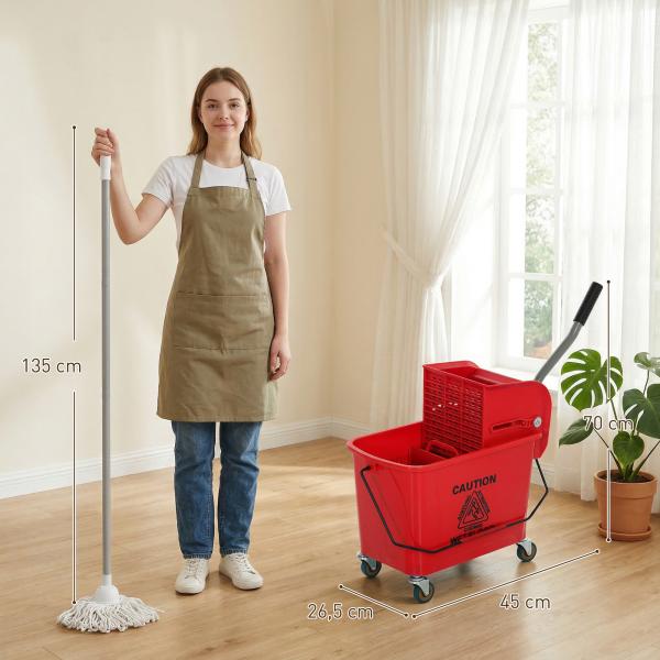 Balde de Limpeza com Escorredor Painel Separador e Rodas Capacidade de 20L para Limpezas Domésticas 45x26,5x70 cm Vermelho