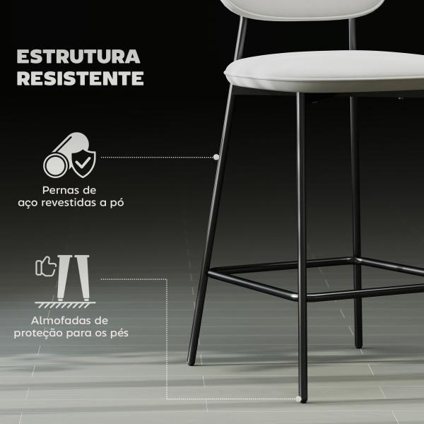 Conjunto de 2 Bancos de Bar Bancos Altos de Cozinha com Apoio para os Pés Estofados em Veludo 45x49x102 cm Cinza Claro