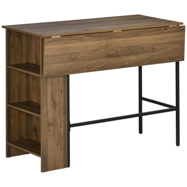 Mesa de Bar Extensível Mesa de Bistrô com 3 Prateleiras de Armazenamento e Estrutura de Metal 120x76x91,4cm Marrom