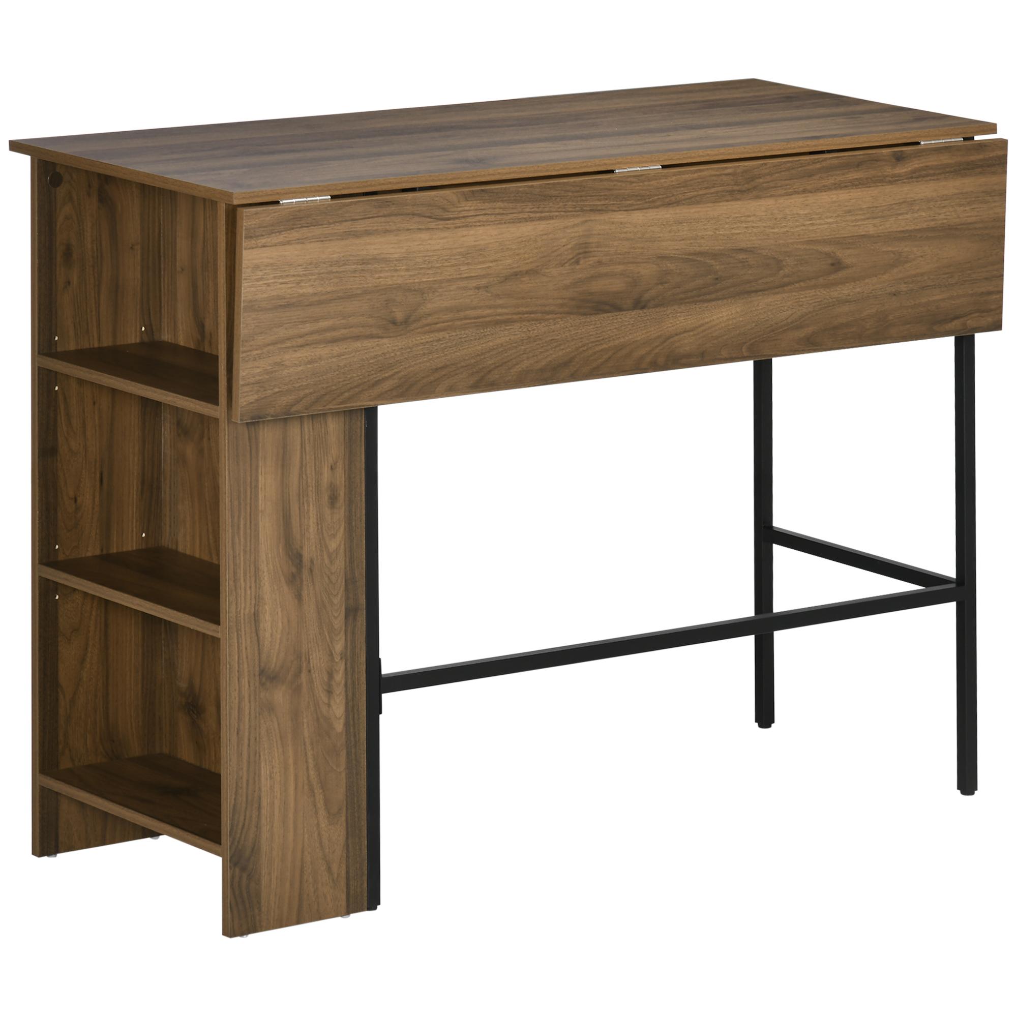 Mesa de Bar Extensível Mesa de Bistrô com 3 Prateleiras de Armazenamento e Estrutura de Metal 120x76x91,4cm Marrom