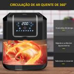 Fritadeira sem Óleo 6,5L 1700W Fritadeira de Ar Quente com 8 Programas Tela LED Tátil Temperatura Ajustável Temporizador e Cesta Antiaderente 36,5x29x33,8cm Preto