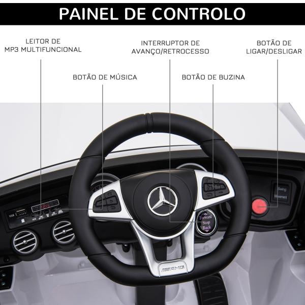 Carro Elétrico Infantil Mercedes AMG 12V com Controle Remoto Música Luzes Abertura da Porta Passeio para Crianças 3 - 5 Anos Branco 115x70x55 cm