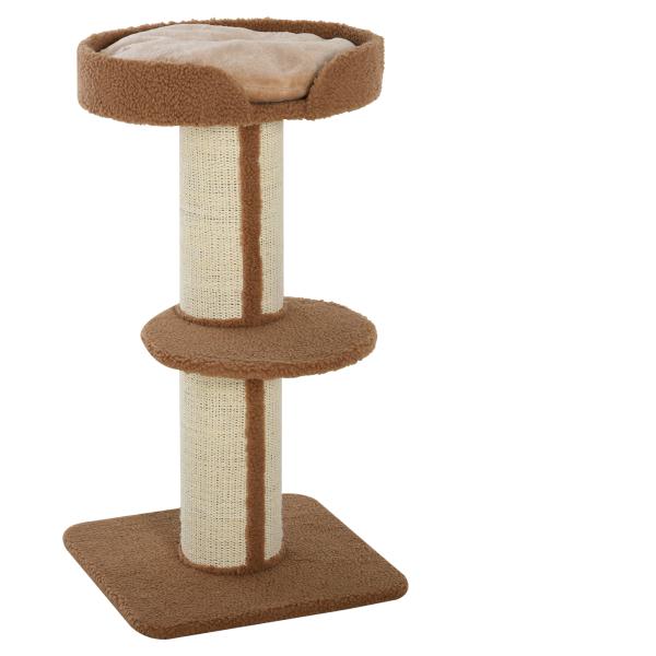 Arranhador para Gatos Altura 91 cm de 3 Níveis com Ninho Plataforma e Poste de Sisal 45x45x91 cm Marrom Claro