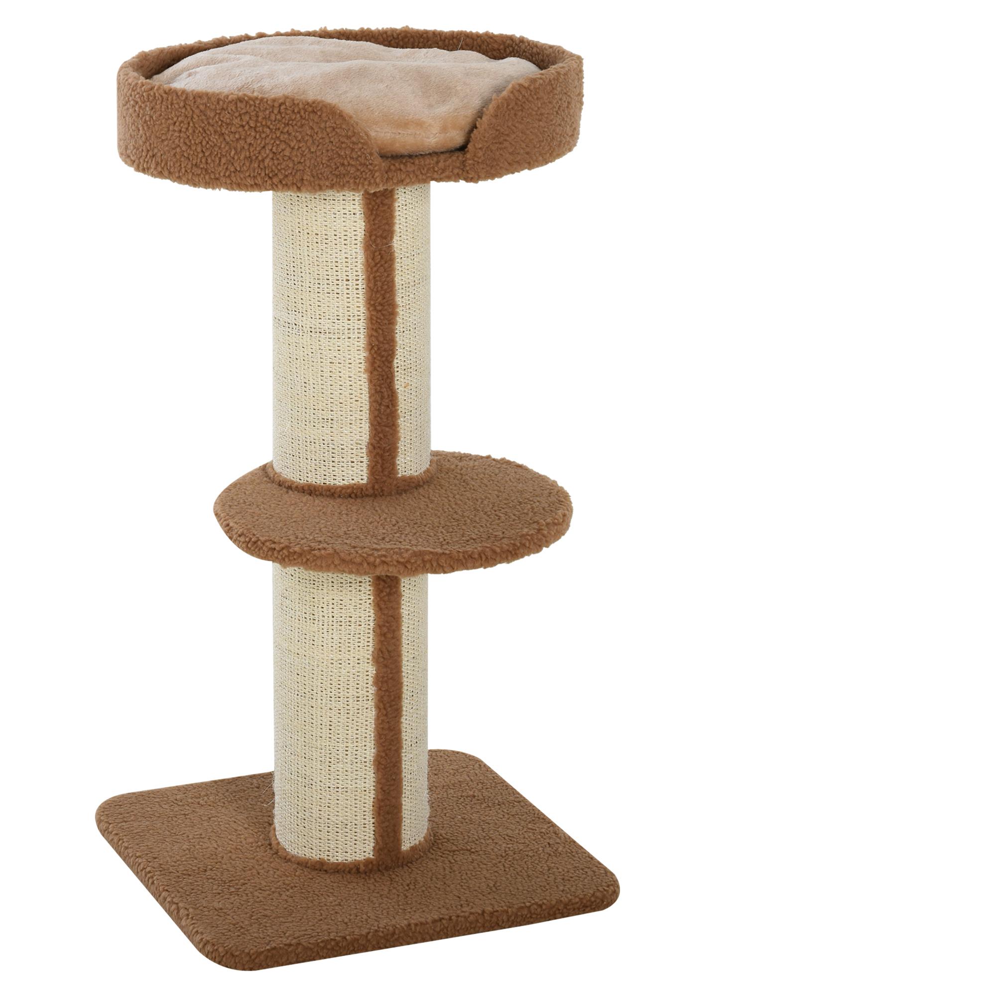 Arranhador para Gatos Altura 91 cm de 3 Níveis com Ninho Plataforma e Poste de Sisal 45x45x91 cm Marrom Claro