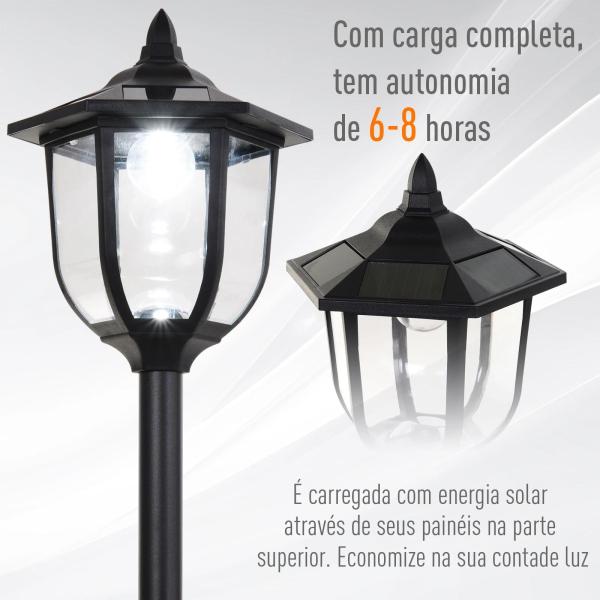 Candeeiro Solar com Painel Solar Candeeiro de Jardim com 6 LEDS Autonomia 6 - 8 horas Ø26x177 cm Preto