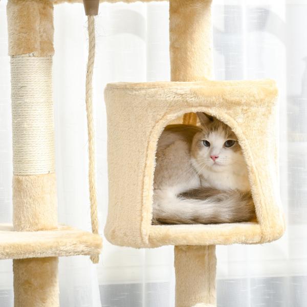Árvore de gato com plataformas Cabines Bolas de jogo bege 40x40x114cm