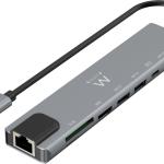 Hub USB - C 8 - EM - 1 (2x USB - C + 2x USB 2.0 + 1x HDMI 4K + 1x USB - C + 1x RJ45 + 1x MicroSD/SD) - EWENT