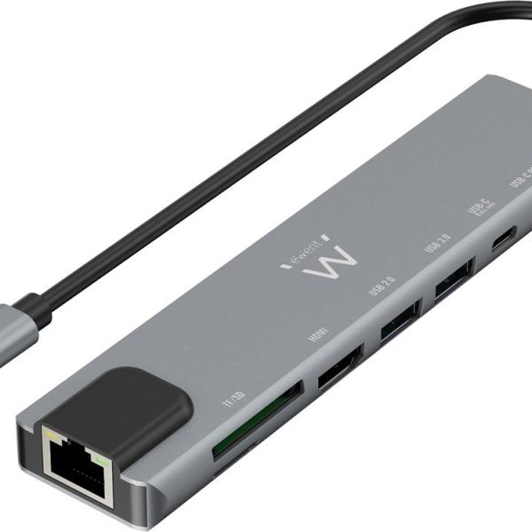 Hub USB - C 8 - EM - 1 (2x USB - C + 2x USB 2.0 + 1x HDMI 4K + 1x USB - C + 1x RJ45 + 1x MicroSD/SD) - EWENT