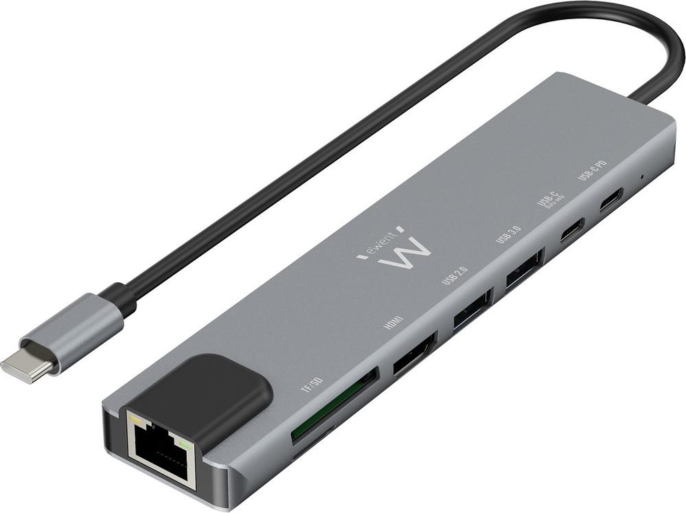 Hub USB - C 8 - EM - 1 (2x USB - C + 2x USB 2.0 + 1x HDMI 4K + 1x USB - C + 1x RJ45 + 1x MicroSD/SD) - EWENT