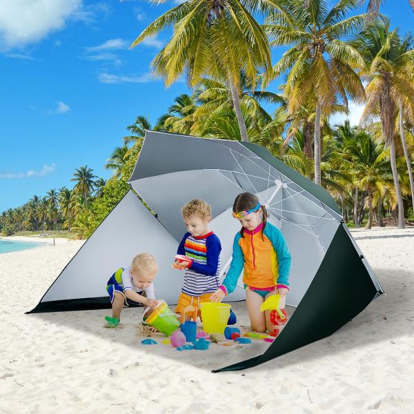 Chapéu de Sol de Praia com Painéis Laterais Tipo Tenda Chapéu de Sol para Praia com Proteção UV 50 Φ210x222cm Verde Escuro
