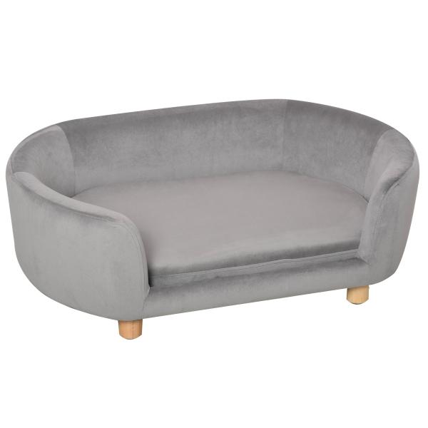 Sofá para Cães Pequenos com Pés de Madeira Almofada Removível e Capa Lavável 86x55x33 cm Cinzento Claro