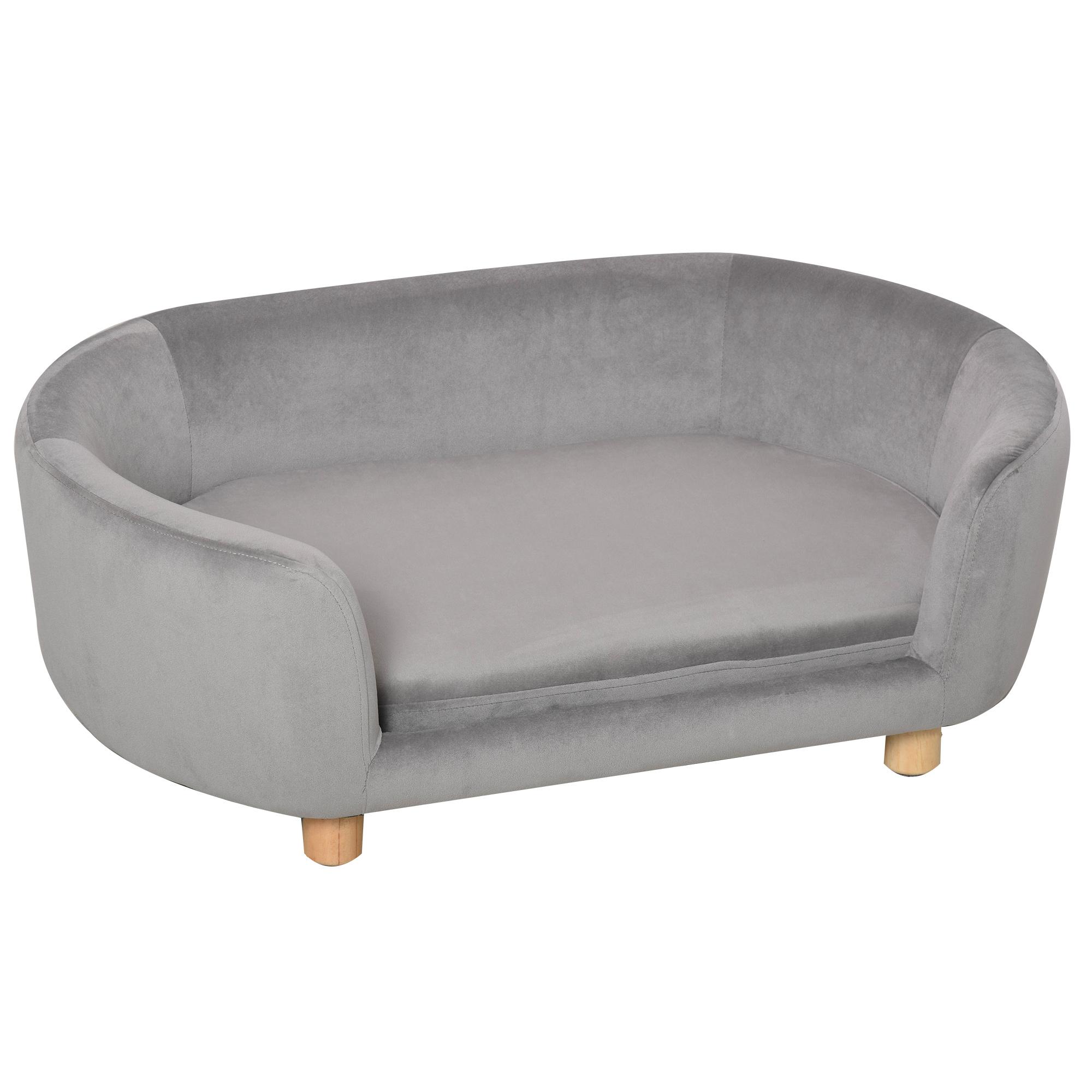 Sofá para Cães Pequenos com Pés de Madeira Almofada Removível e Capa Lavável 86x55x33 cm Cinzento Claro