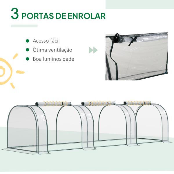 Estufa para Jardim Estufa Pequena para Cultivo de Plantas com 3 Janelas 350x100x80 cm Transparente e Verde