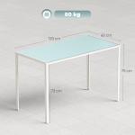 Mesa Sala de Jantar de Cristal Mesa Retangular para 4 - 6 pessoas com Pés de Metal Multifuncional para Cozinha 120x60x75cm Branco