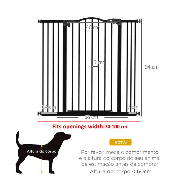 Barreira de Segurança para Cães com Largura Ajustável 74 - 100 cm e Extensões para Escadas e Portas Preto