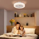 Ventoinha de Teto com Luz LED 40 W Motor DC Revertível Controlo Remoto 6 Velocidades Temporizador Ø46x16 cm Branco