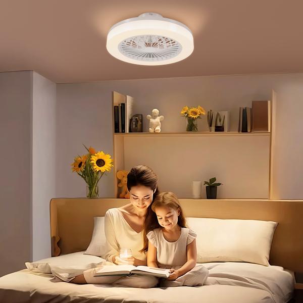 Ventoinha de Teto com Luz LED 40 W Motor DC Revertível Controlo Remoto 6 Velocidades Temporizador Ø46x16 cm Branco