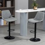 Conjunto de Bancos de Bar Estofados em PU Bancos Altos de Sala de Jantar com Altura Ajustável 46,5x51x86 - 106 cm Cinzento