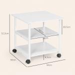 Suporte para Impressora de 3 Níveis com Rodas e Prateleiras de Arrumação 50x50x52,5 cm Branco