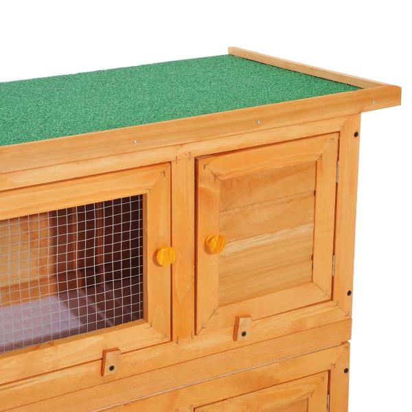 Coelheira de Madeira Exterior de 2 Níveis Gaiola para 1 - 2 Coelhos Animais Pequenos com Teto Asfáltico Dobrável e 2 Bandejas Removíveis 90x45x90cm Madeira