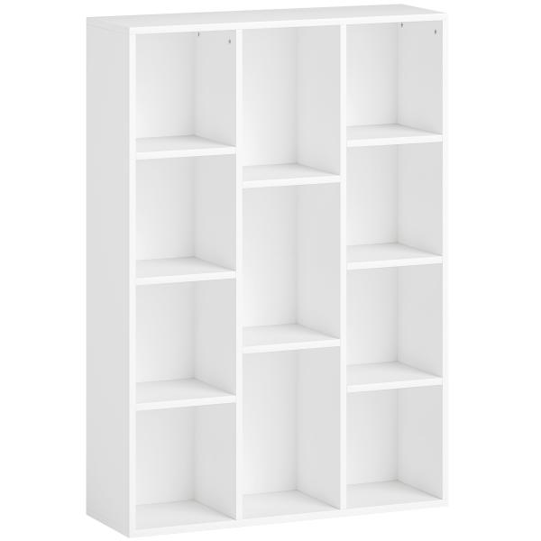 Estante de 3 Níveis Estante para Livros com 11 Compartimentos Desenho Vertical ou Horizontal 74,3x24x106 cm Branco