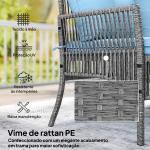 Conjunto de Jardim Exterior de Vime com Sofá de 2 Lugares, Chaise Longue e Mesa de Centro com Vidro Temperado Azul Claro