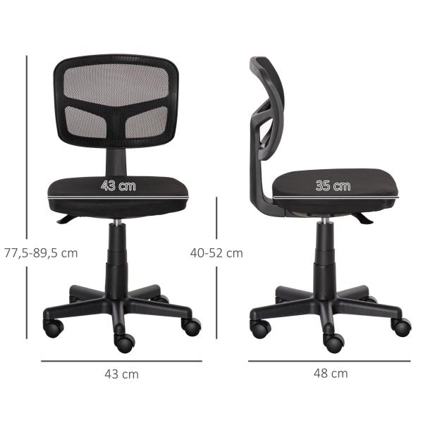 Cadeira de Escritório Operativa Giratória 360° com Altura Ajustável Suporte Lombar 43x48x77,5 - 89,5cm Preto