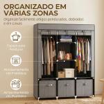 Roupeiro de Tecido com 2 Varões 5 Prateleiras 3 Gavetas Fecho de Correr Estrutura de Aço 125x43x162,5 cm Cinzento
