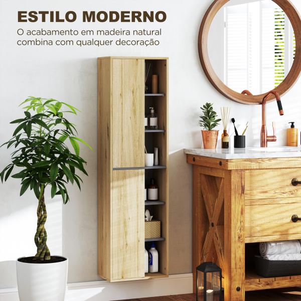 Coluna Casa de Banho de Parede Armário Alto Casa de Banho com Compartimentos Abertos e 2 Portas 40x24x141,5 cm Madeira