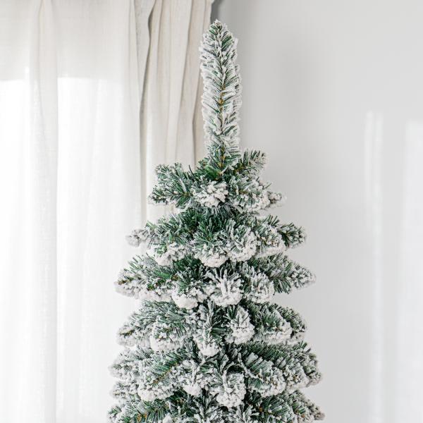 Árvore de Natal Estreita Nevada 240 cm com 603 Ramos e Suporte Metálico Dobrável para Sala de Estar, Interior, Verde