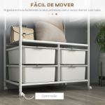 Charriot Moderno 8 Ganchos e 4 Cestos para Armazenamento Charriot com Rodas e Estrutura de Aço 63x37x153 cm Branco