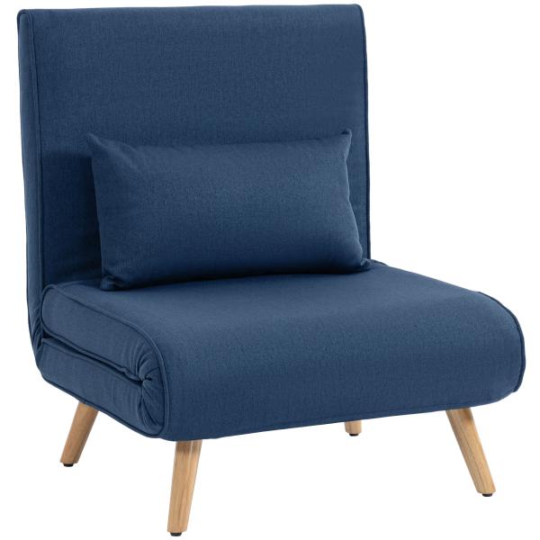 Sofá Cama Individual Estofado em Linho com Encosto Ajustável em 5 Posições e Almofada Sofá Cama Pequeno 72x75x85 cm Azul Escuro