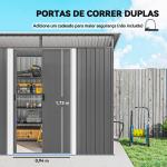 Abrigo de Jardim 4,5 m² 260x194x200 cm Abrigo Exterior Metálico com 2 Portas Deslizantes para Armazenamento de Ferramentas Cinza