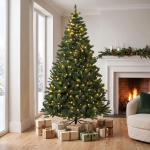 Árvore de Natal 210 cm com 350 Luzes LED, 11 Modos, Controlo Remoto e Base Dobrável em Aço, Verde