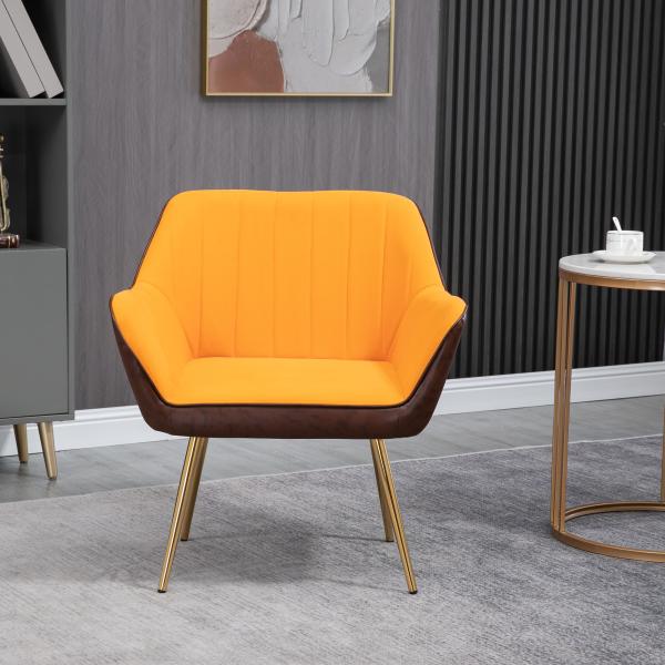 Poltrona de Sala de Estar Estofada em Couro Sintético e Veludo com Apoios para os Braços Pés Dourados 64x62x72,5 cm Amarelo